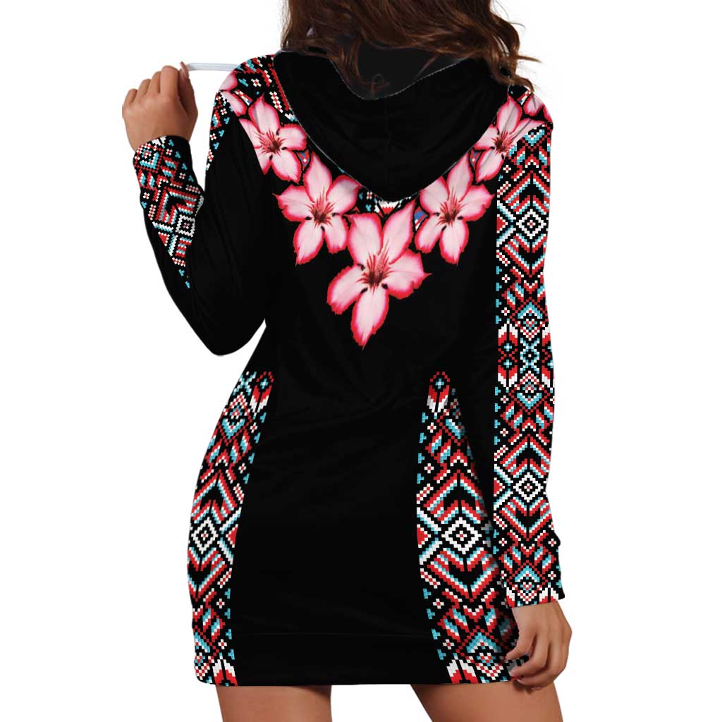 Africa Adenium Multiflorum Flowers Hoodie Dress Mix Native Tribal Pattern - Wonder Print Shop