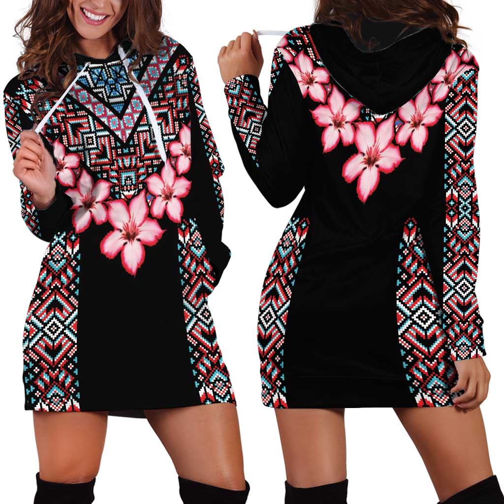 Africa Adenium Multiflorum Flowers Hoodie Dress Mix Native Tribal Pattern - Wonder Print Shop