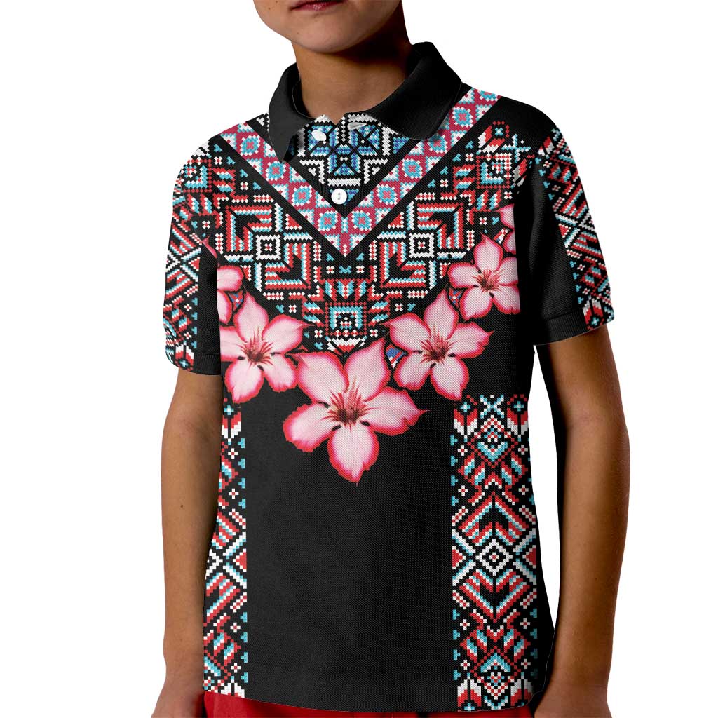 Africa Adenium Multiflorum Flowers Kid Polo Shirt Mix Native Tribal Pattern - Wonder Print Shop