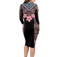 Africa Adenium Multiflorum Flowers Long Sleeve Bodycon Dress Mix Native Tribal Pattern - Wonder Print Shop