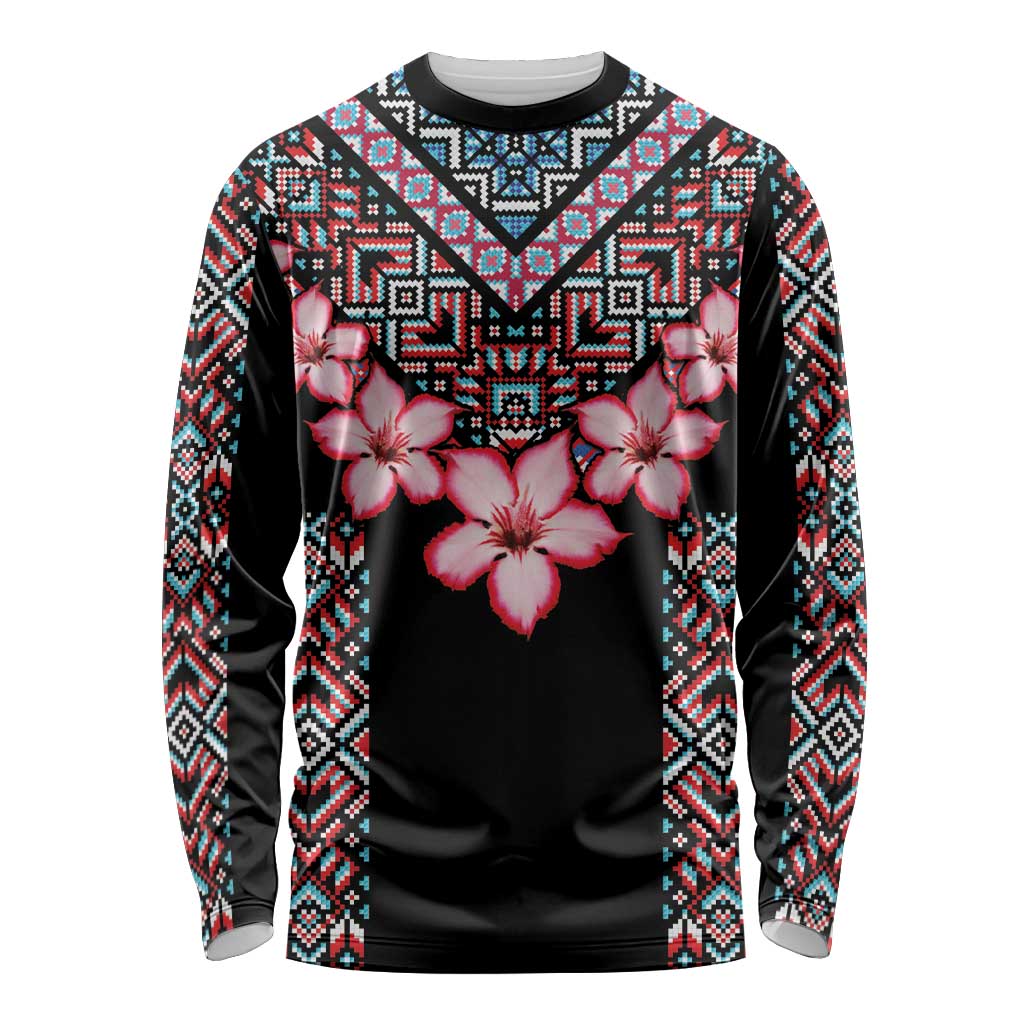 Africa Adenium Multiflorum Flowers Long Sleeve Shirt Mix Native Tribal Pattern - Wonder Print Shop