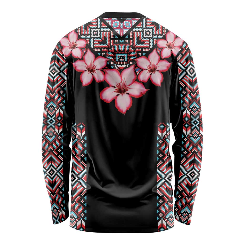 Africa Adenium Multiflorum Flowers Long Sleeve Shirt Mix Native Tribal Pattern - Wonder Print Shop
