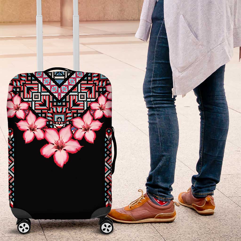Africa Adenium Multiflorum Flowers Luggage Cover Mix Native Tribal Pattern - Wonder Print Shop