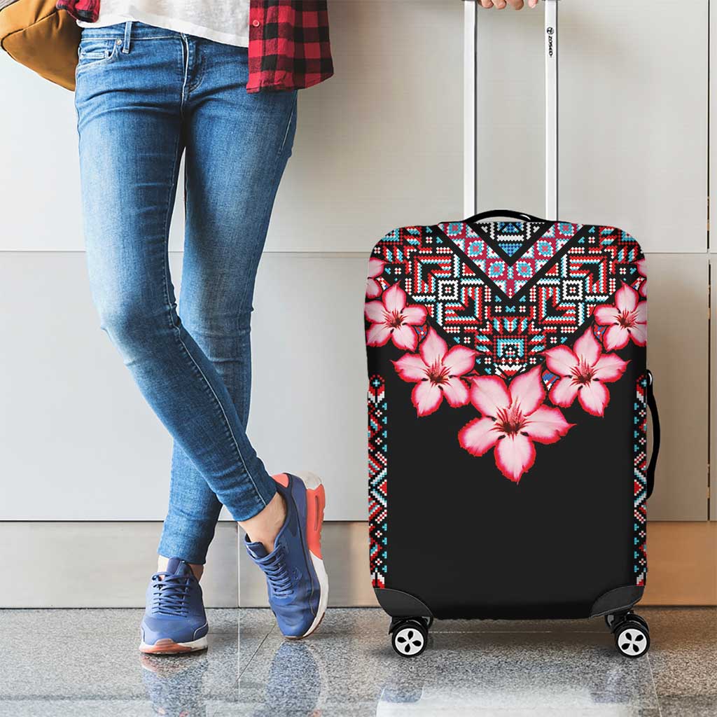 Africa Adenium Multiflorum Flowers Luggage Cover Mix Native Tribal Pattern - Wonder Print Shop