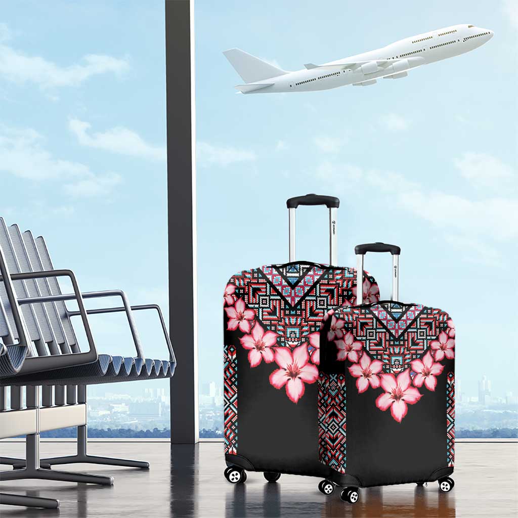 Africa Adenium Multiflorum Flowers Luggage Cover Mix Native Tribal Pattern - Wonder Print Shop