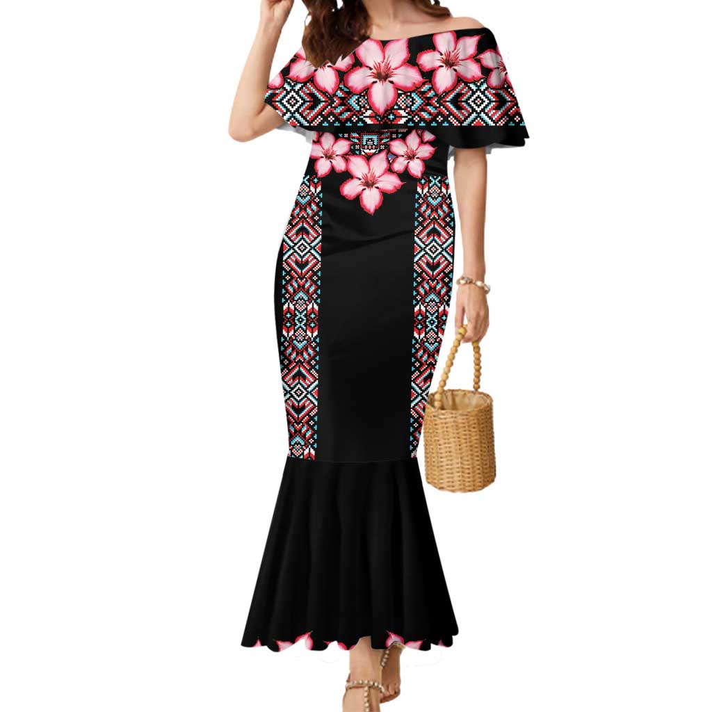Africa Adenium Multiflorum Flowers Mermaid Dress Mix Native Tribal Pattern - Wonder Print Shop