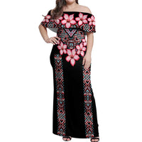 Africa Adenium Multiflorum Flowers Off Shoulder Maxi Dress Mix Native Tribal Pattern - Wonder Print Shop