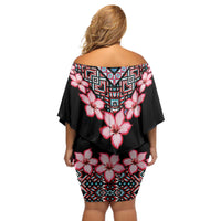 Africa Adenium Multiflorum Flowers Off Shoulder Short Dress Mix Native Tribal Pattern - Wonder Print Shop