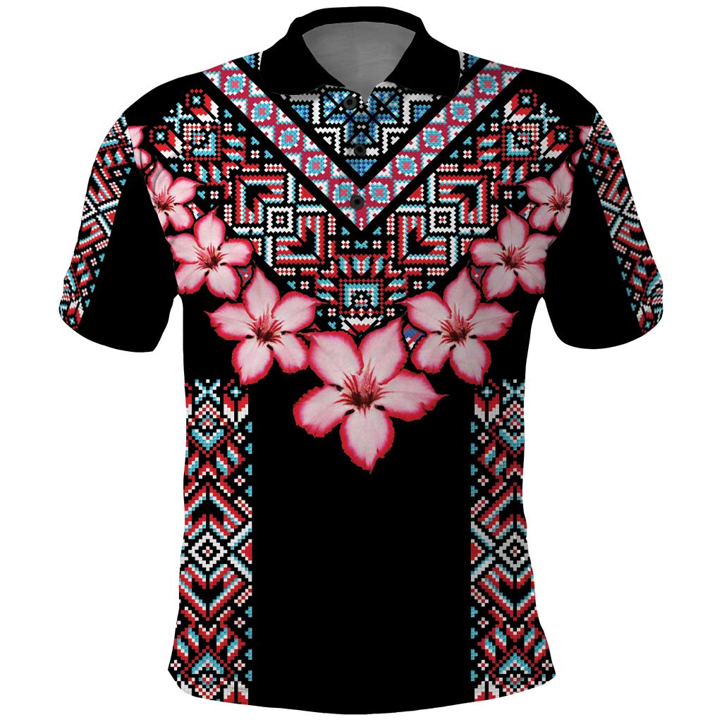 Africa Adenium Multiflorum Flowers Polo Shirt Mix Native Tribal Pattern - Wonder Print Shop