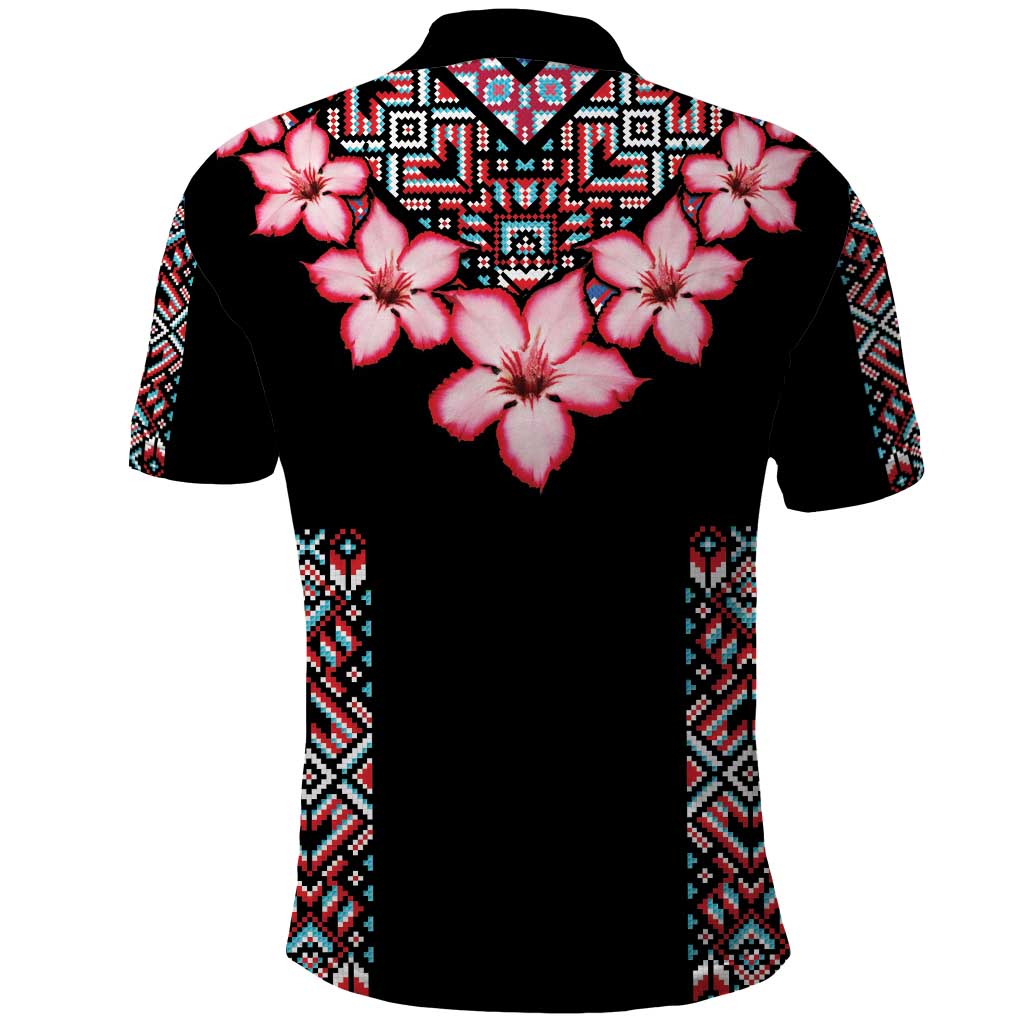 Africa Adenium Multiflorum Flowers Polo Shirt Mix Native Tribal Pattern - Wonder Print Shop