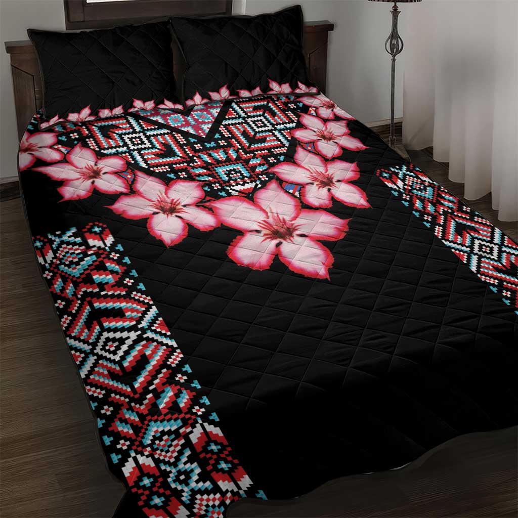 Africa Adenium Multiflorum Flowers Quilt Bed Set Mix Native Tribal Pattern - Wonder Print Shop