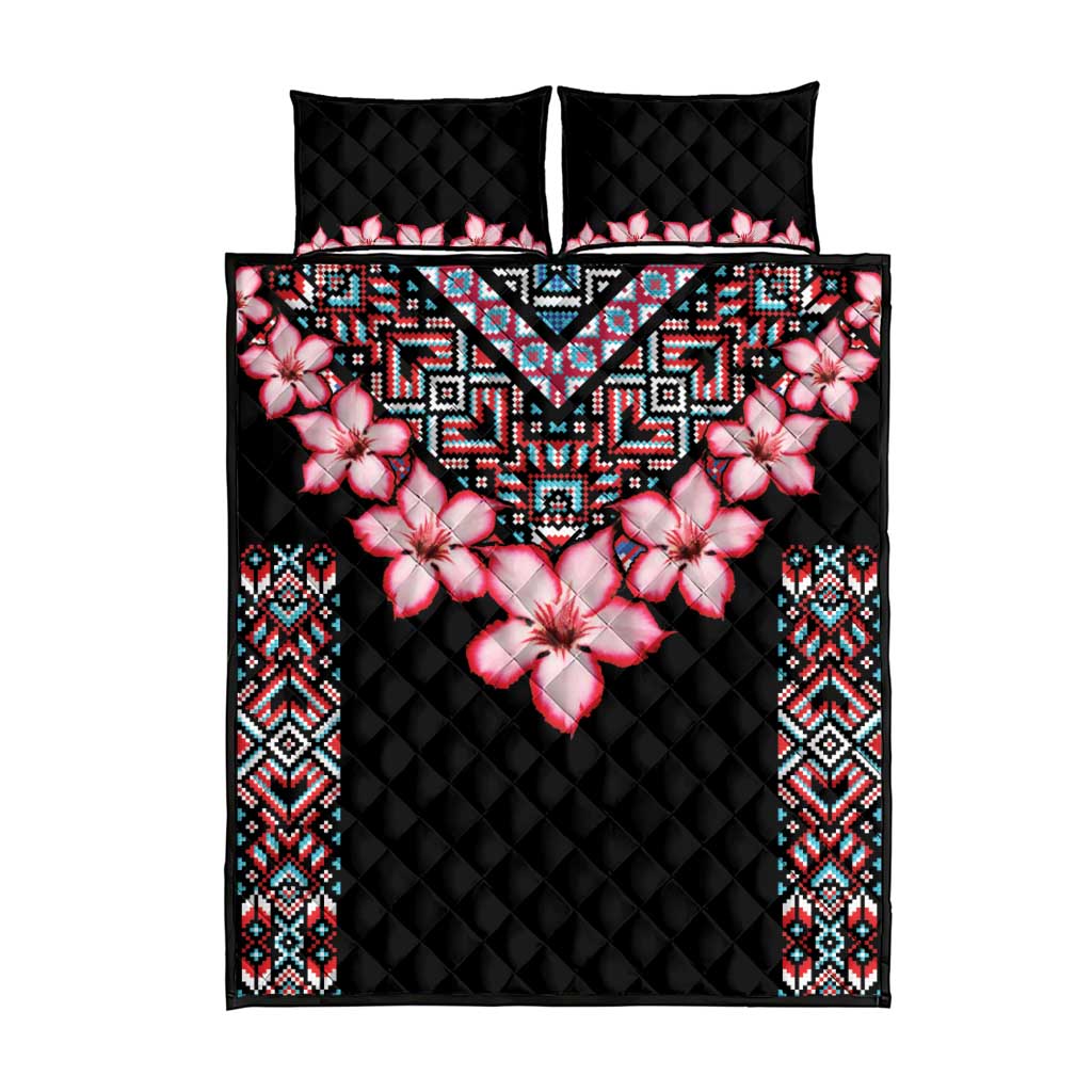 Africa Adenium Multiflorum Flowers Quilt Bed Set Mix Native Tribal Pattern - Wonder Print Shop