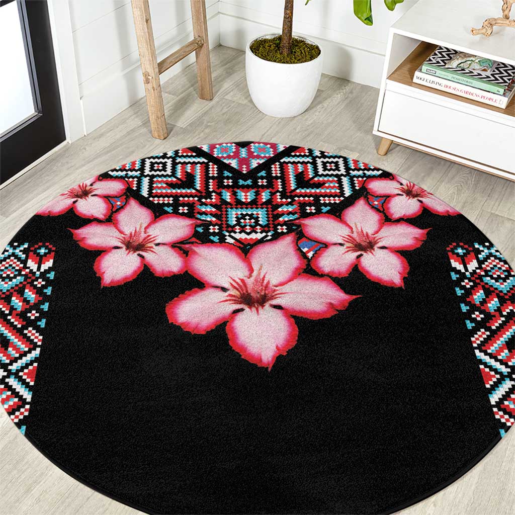 Africa Adenium Multiflorum Flowers Round Carpet Mix Native Tribal Pattern