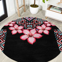 Africa Adenium Multiflorum Flowers Round Carpet Mix Native Tribal Pattern