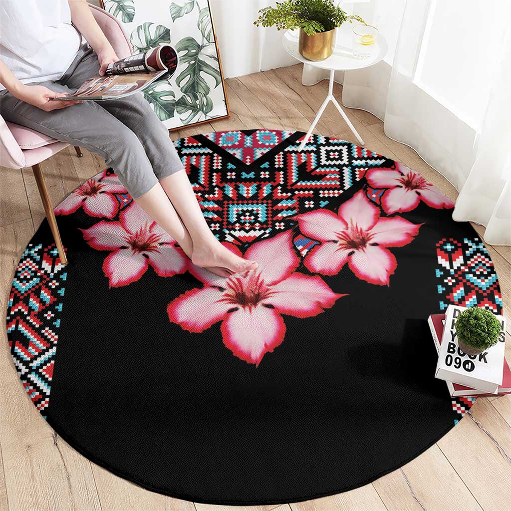 Africa Adenium Multiflorum Flowers Round Carpet Mix Native Tribal Pattern
