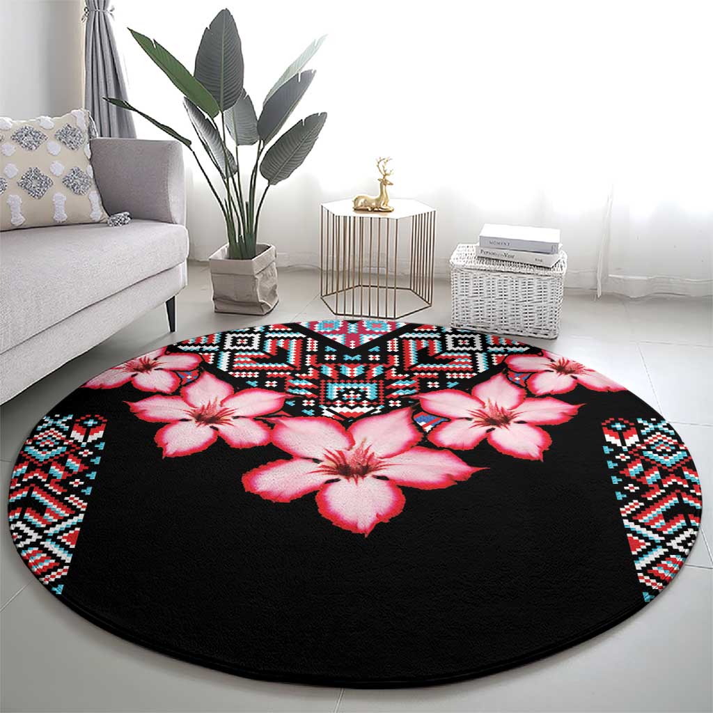 Africa Adenium Multiflorum Flowers Round Carpet Mix Native Tribal Pattern