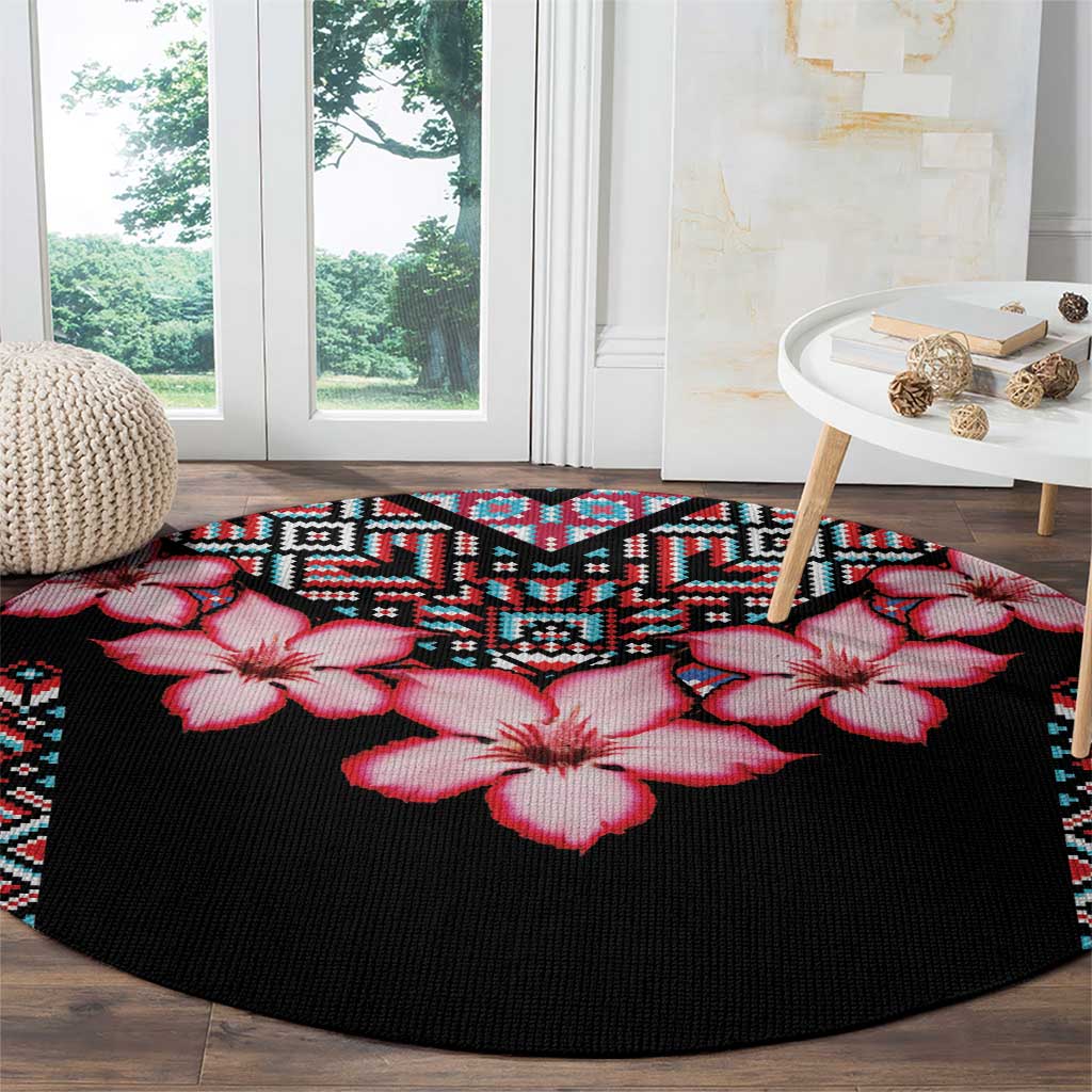 Africa Adenium Multiflorum Flowers Round Carpet Mix Native Tribal Pattern
