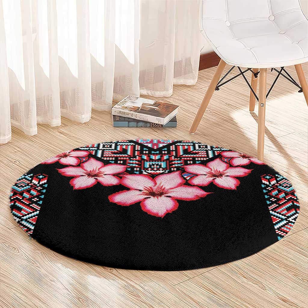 Africa Adenium Multiflorum Flowers Round Carpet Mix Native Tribal Pattern