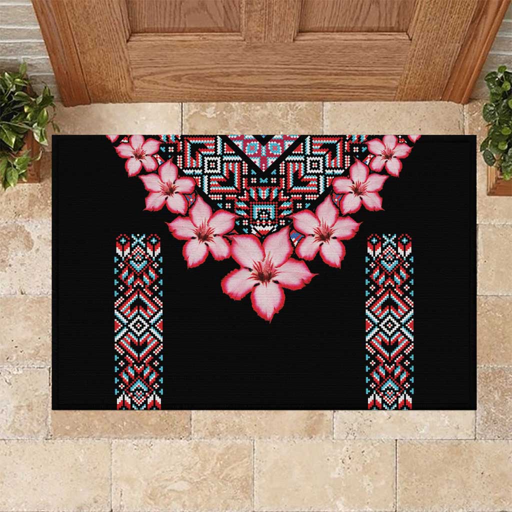 Africa Adenium Multiflorum Flowers Rubber Doormat Mix Native Tribal Pattern - Wonder Print Shop