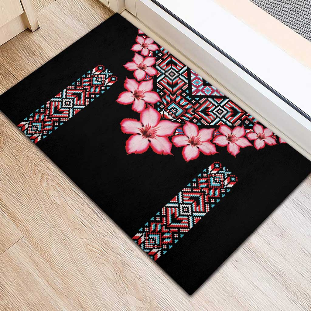 Africa Adenium Multiflorum Flowers Rubber Doormat Mix Native Tribal Pattern - Wonder Print Shop
