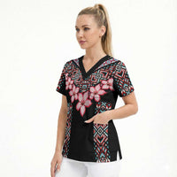 Africa Adenium Multiflorum Flowers Scrub Top Mix Native Tribal Pattern