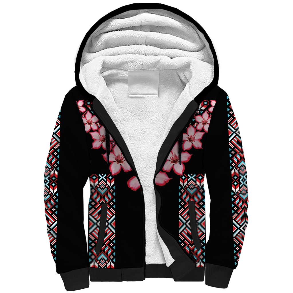 Africa Adenium Multiflorum Flowers Sherpa Hoodie Mix Native Tribal Pattern - Wonder Print Shop
