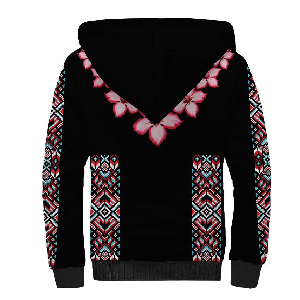 Africa Adenium Multiflorum Flowers Sherpa Hoodie Mix Native Tribal Pattern - Wonder Print Shop