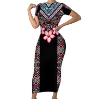 Africa Adenium Multiflorum Flowers Short Sleeve Bodycon Dress Mix Native Tribal Pattern - Wonder Print Shop