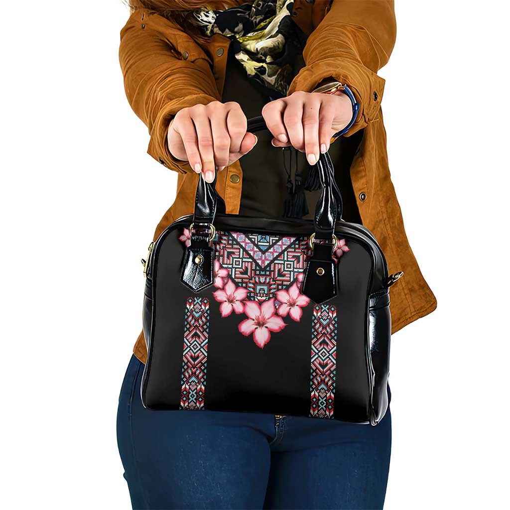 Africa Adenium Multiflorum Flowers Shoulder Handbag Mix Native Tribal Pattern