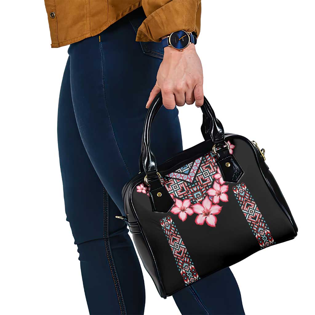 Africa Adenium Multiflorum Flowers Shoulder Handbag Mix Native Tribal Pattern