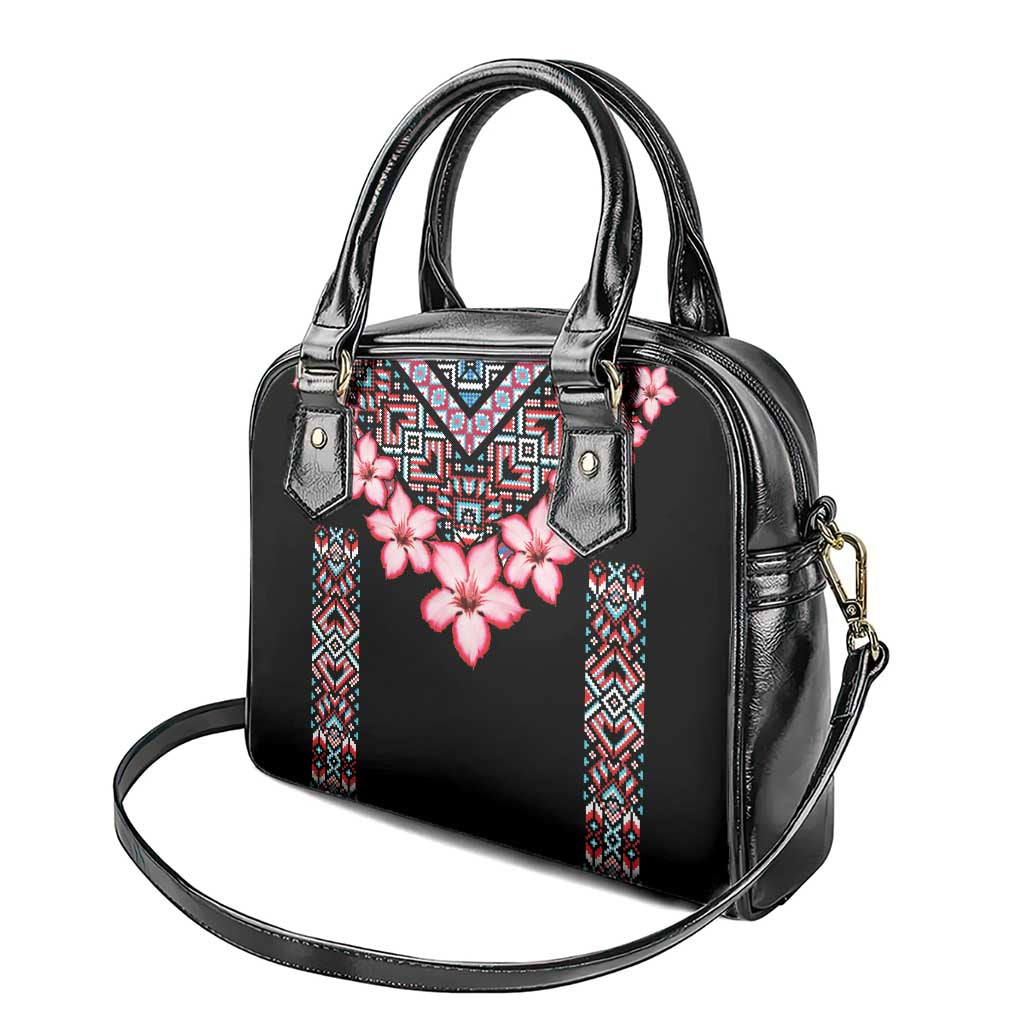 Africa Adenium Multiflorum Flowers Shoulder Handbag Mix Native Tribal Pattern