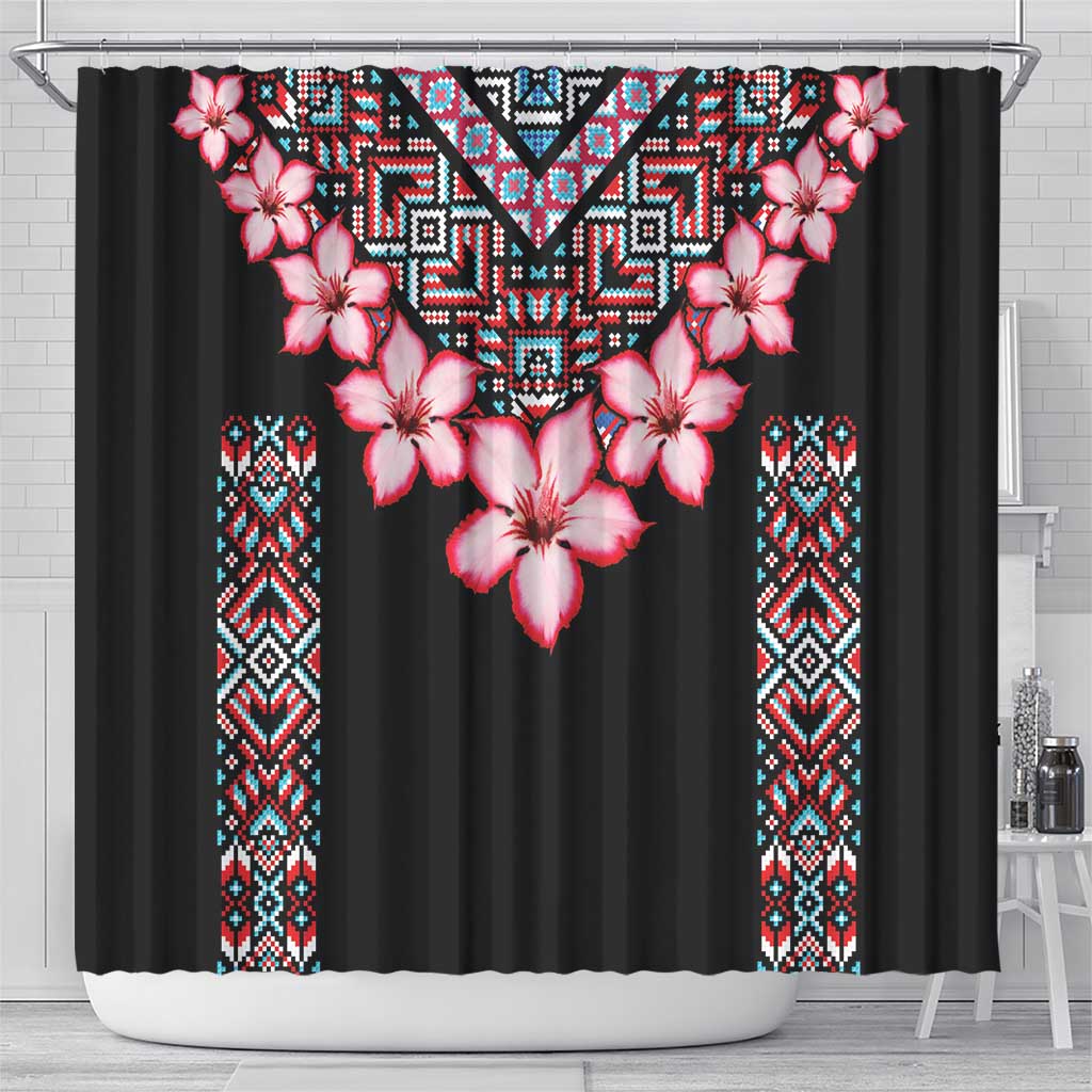 Africa Adenium Multiflorum Flowers Shower Curtain Mix Native Tribal Pattern