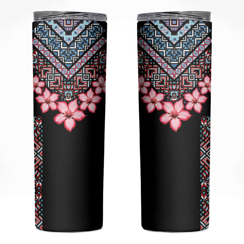 Africa Adenium Multiflorum Flowers Skinny Tumbler Mix Native Tribal Pattern - Wonder Print Shop