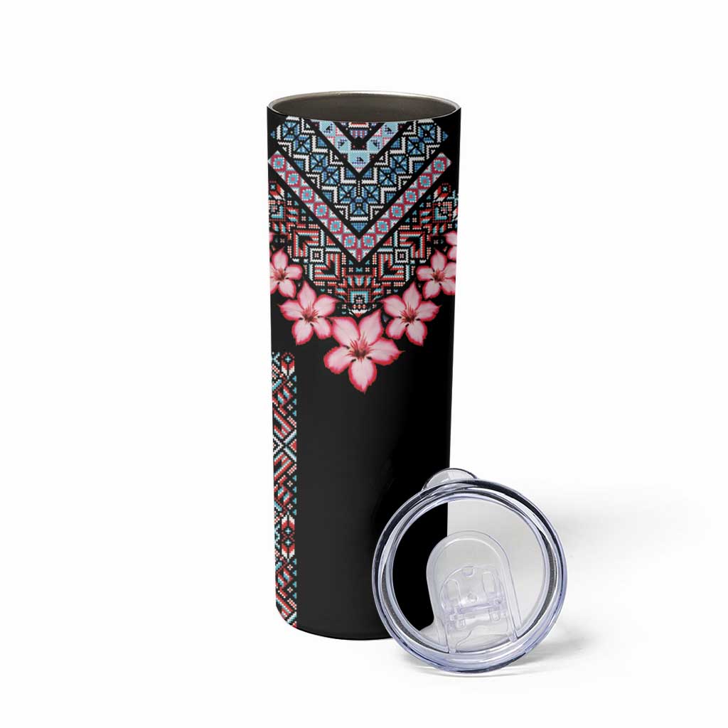 Africa Adenium Multiflorum Flowers Skinny Tumbler Mix Native Tribal Pattern - Wonder Print Shop