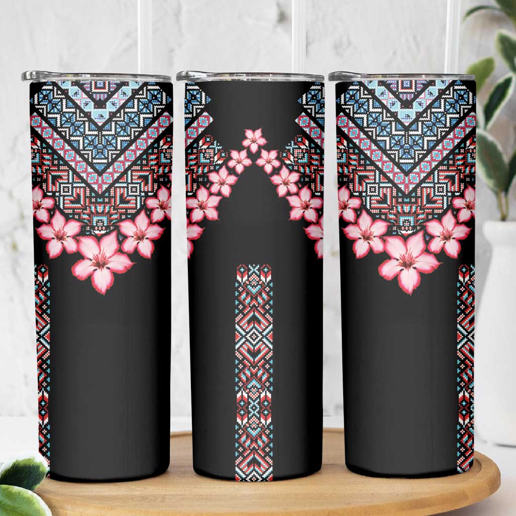 Africa Adenium Multiflorum Flowers Skinny Tumbler Mix Native Tribal Pattern - Wonder Print Shop