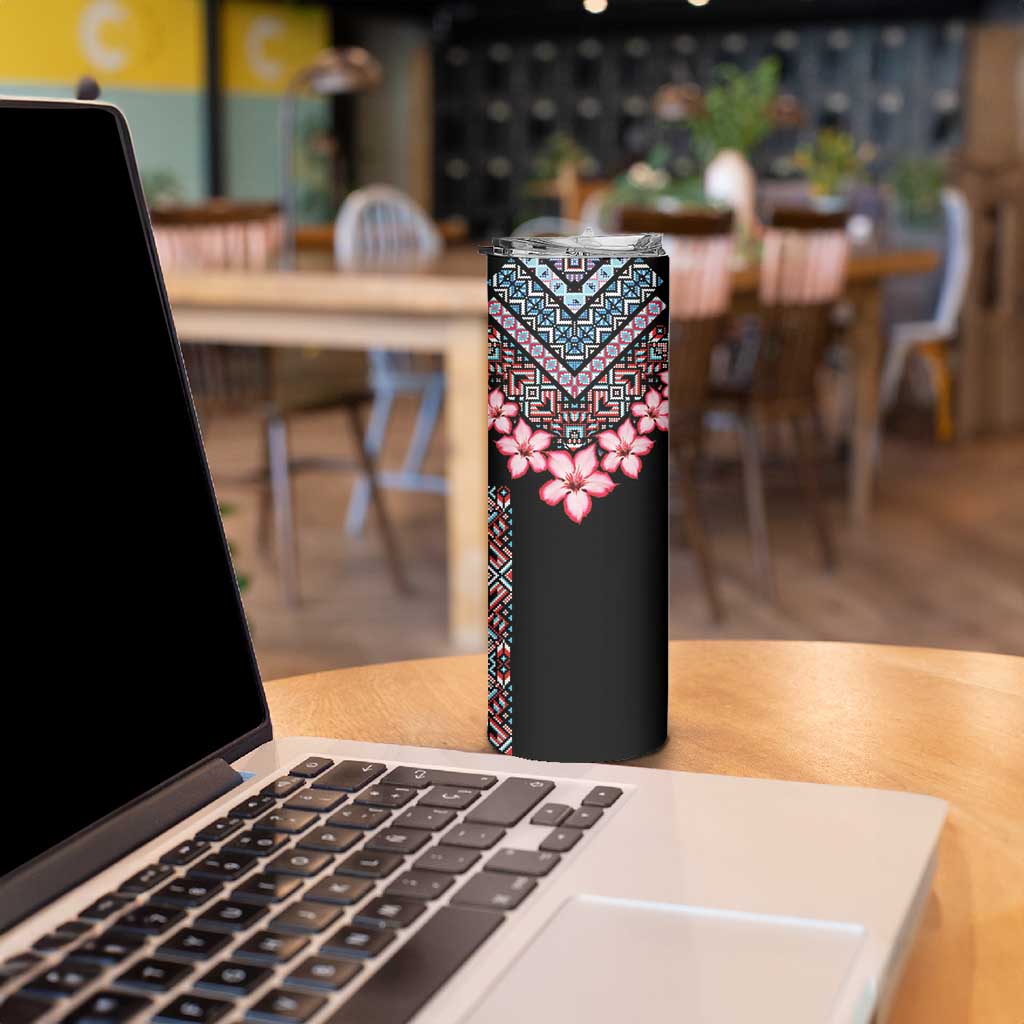 Africa Adenium Multiflorum Flowers Skinny Tumbler Mix Native Tribal Pattern - Wonder Print Shop
