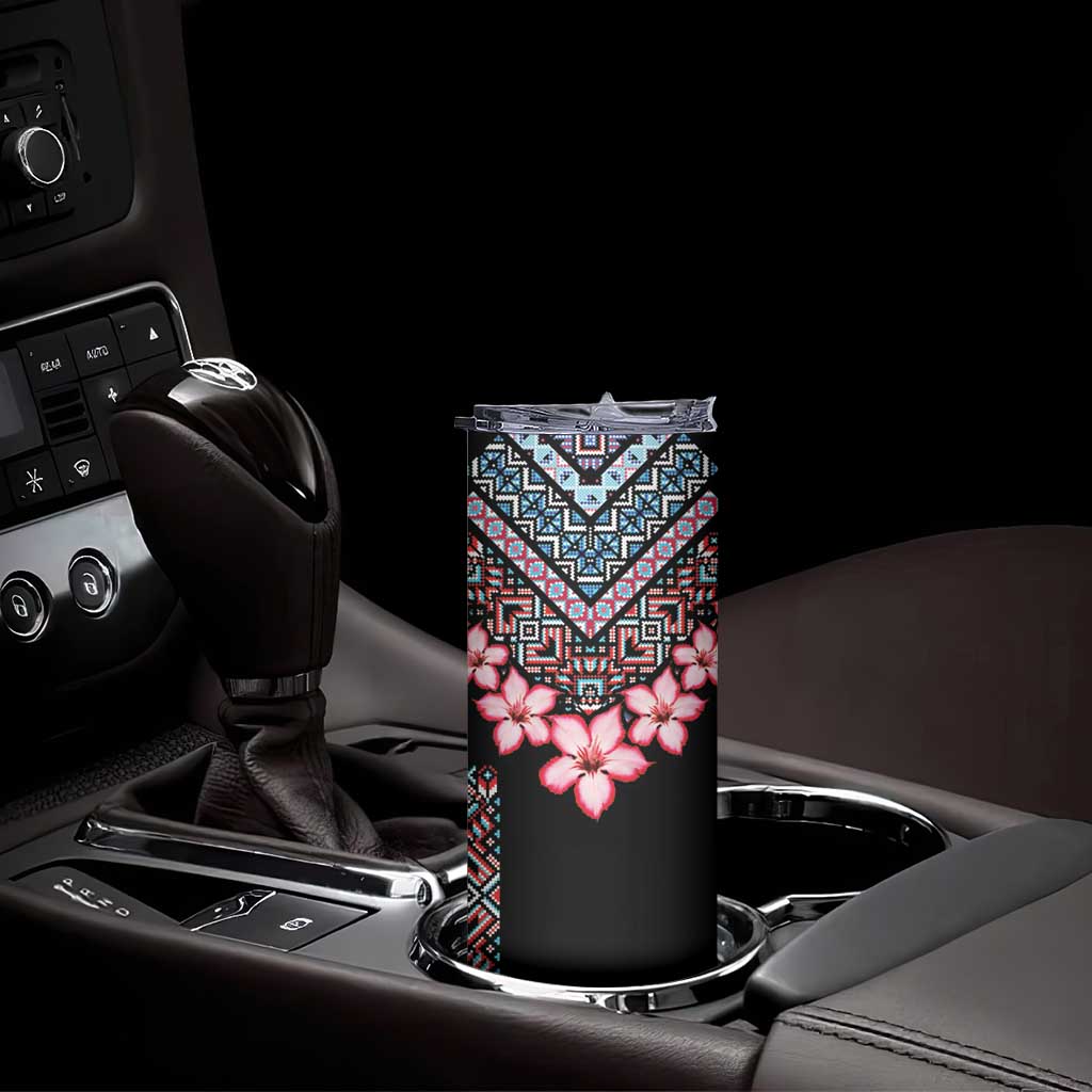 Africa Adenium Multiflorum Flowers Skinny Tumbler Mix Native Tribal Pattern - Wonder Print Shop