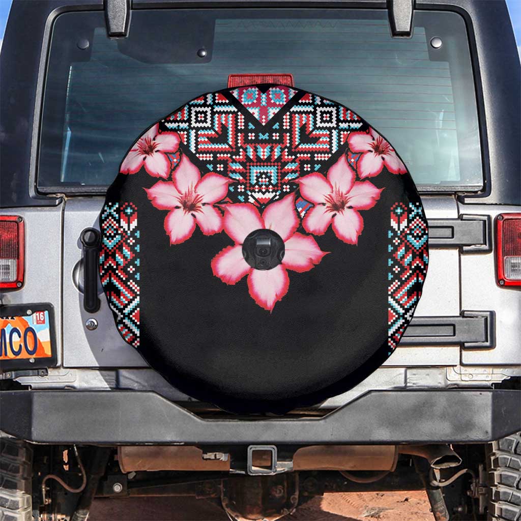 Africa Adenium Multiflorum Flowers Spare Tire Cover Mix Native Tribal Pattern - Wonder Print Shop