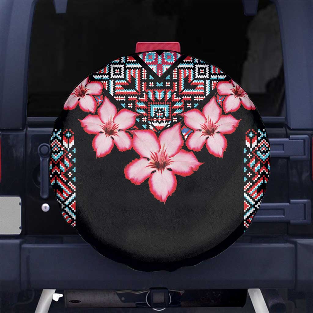 Africa Adenium Multiflorum Flowers Spare Tire Cover Mix Native Tribal Pattern - Wonder Print Shop