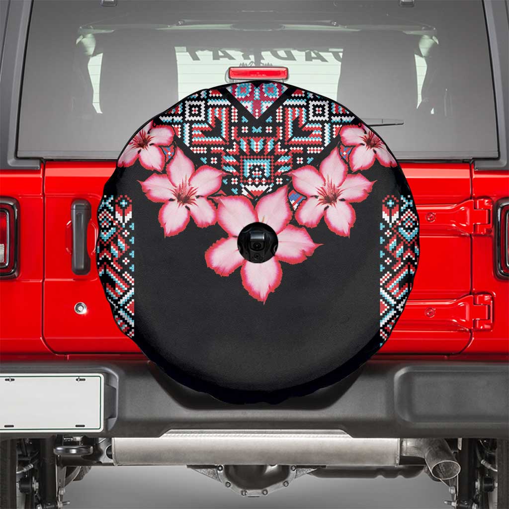 Africa Adenium Multiflorum Flowers Spare Tire Cover Mix Native Tribal Pattern - Wonder Print Shop