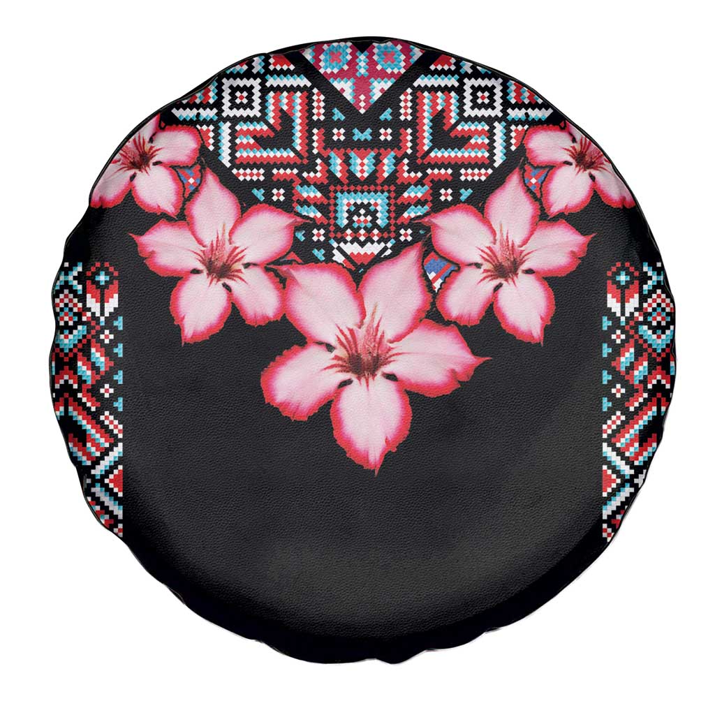 Africa Adenium Multiflorum Flowers Spare Tire Cover Mix Native Tribal Pattern - Wonder Print Shop