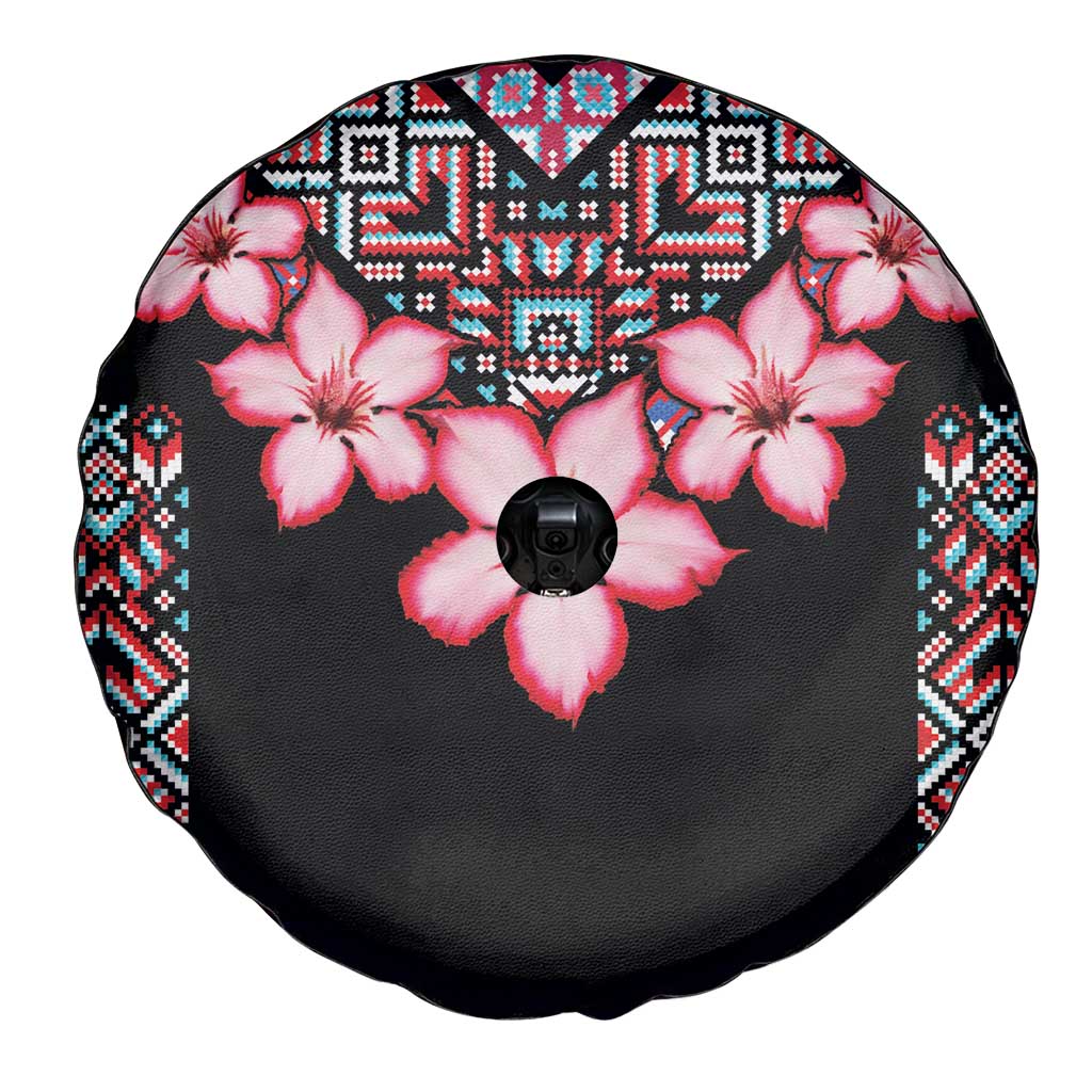 Africa Adenium Multiflorum Flowers Spare Tire Cover Mix Native Tribal Pattern - Wonder Print Shop