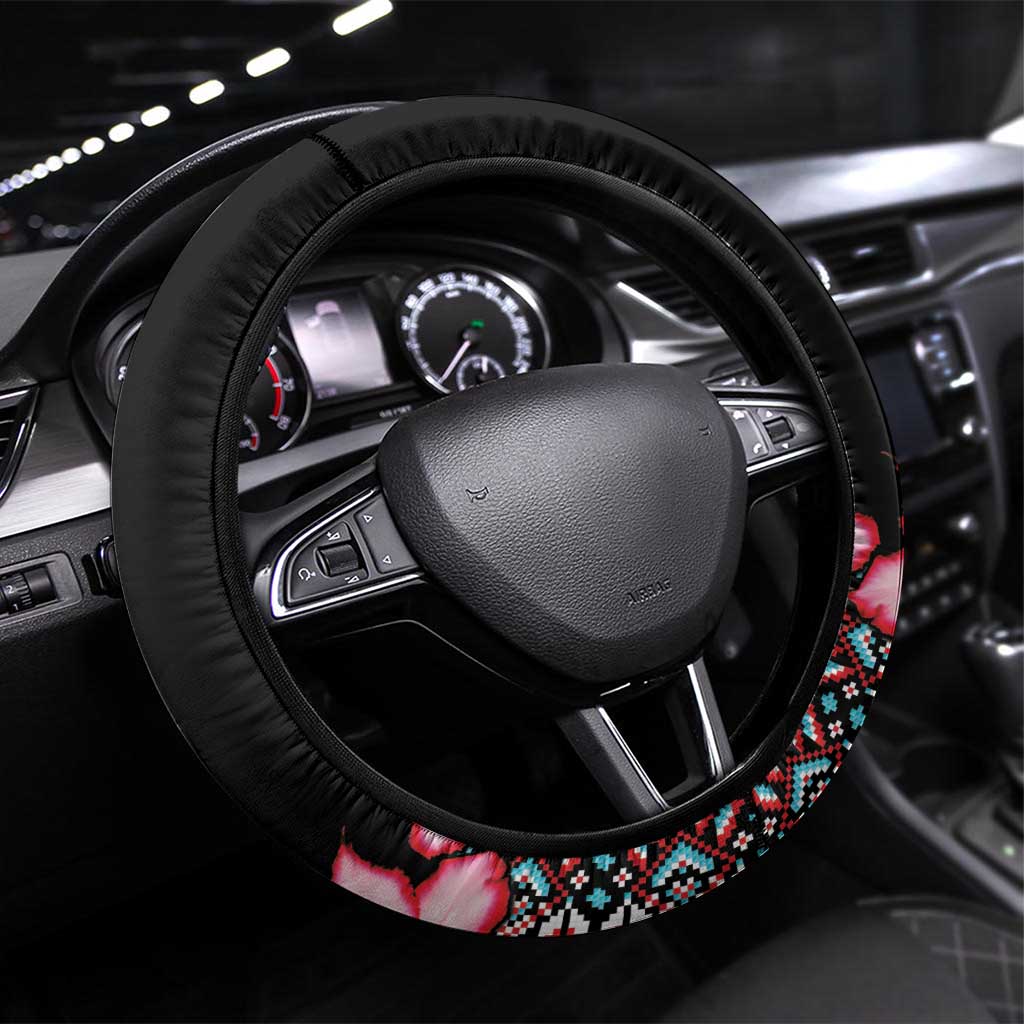Africa Adenium Multiflorum Flowers Steering Wheel Cover Mix Native Tribal Pattern - Wonder Print Shop