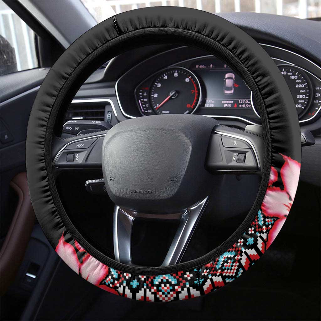 Africa Adenium Multiflorum Flowers Steering Wheel Cover Mix Native Tribal Pattern - Wonder Print Shop