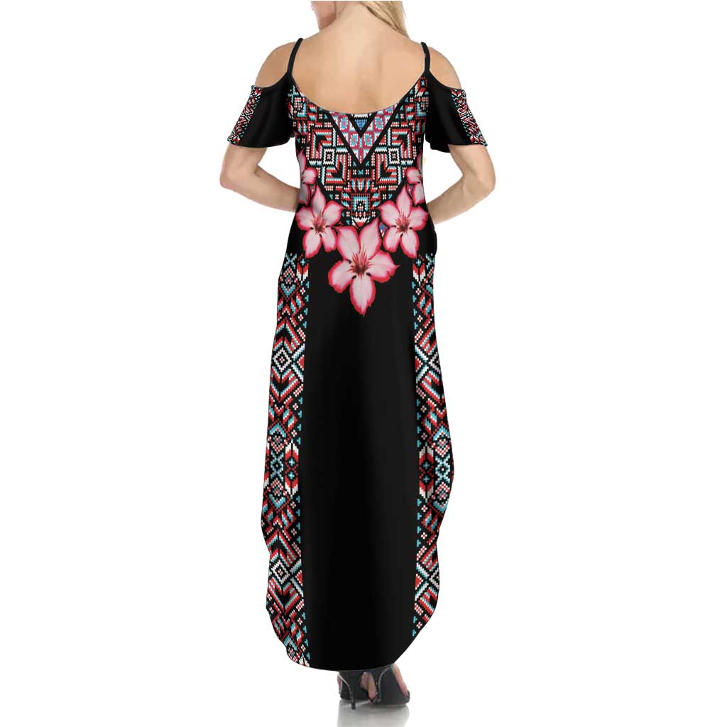 Africa Adenium Multiflorum Flowers Summer Maxi Dress Mix Native Tribal Pattern - Wonder Print Shop
