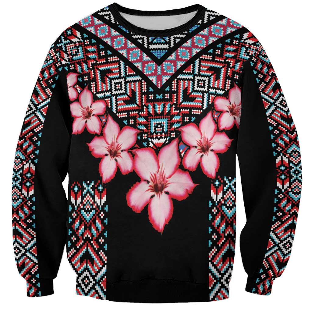 Africa Adenium Multiflorum Flowers Sweatshirt Mix Native Tribal Pattern - Wonder Print Shop