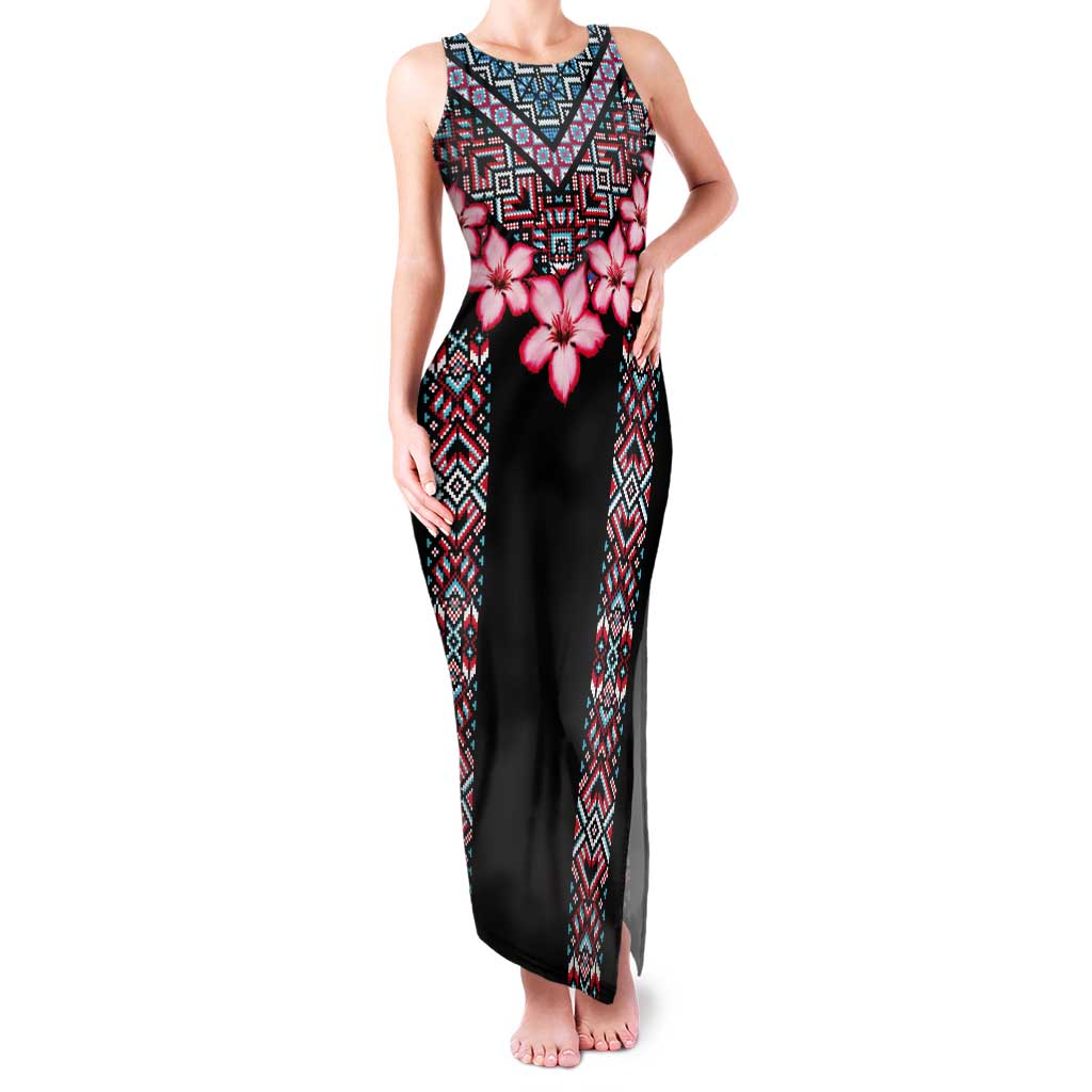 Africa Adenium Multiflorum Flowers Tank Maxi Dress Mix Native Tribal Pattern - Wonder Print Shop