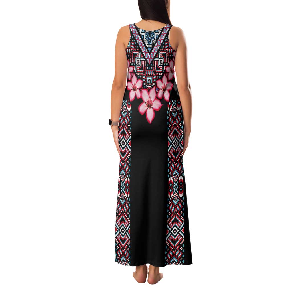 Africa Adenium Multiflorum Flowers Tank Maxi Dress Mix Native Tribal Pattern - Wonder Print Shop