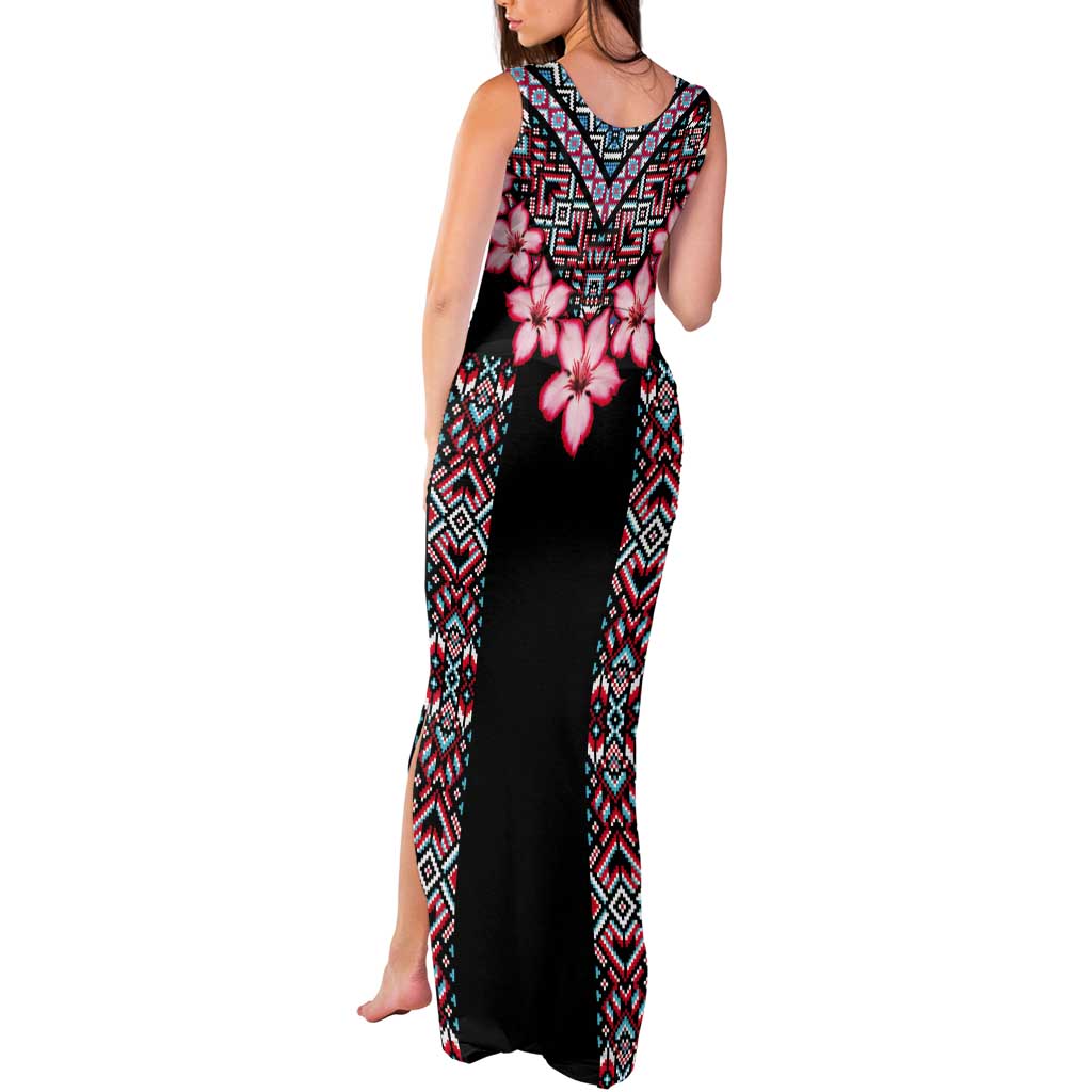 Africa Adenium Multiflorum Flowers Tank Maxi Dress Mix Native Tribal Pattern - Wonder Print Shop