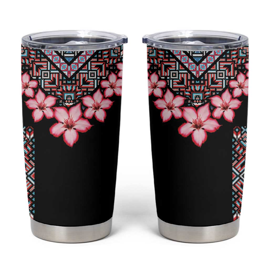 Africa Adenium Multiflorum Flowers Tumbler Cup Mix Native Tribal Pattern - Wonder Print Shop